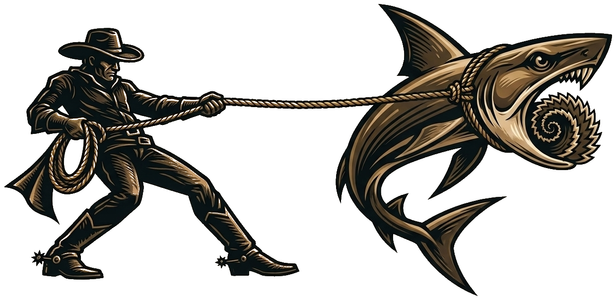 Cowboy wrangling a Helicoprion